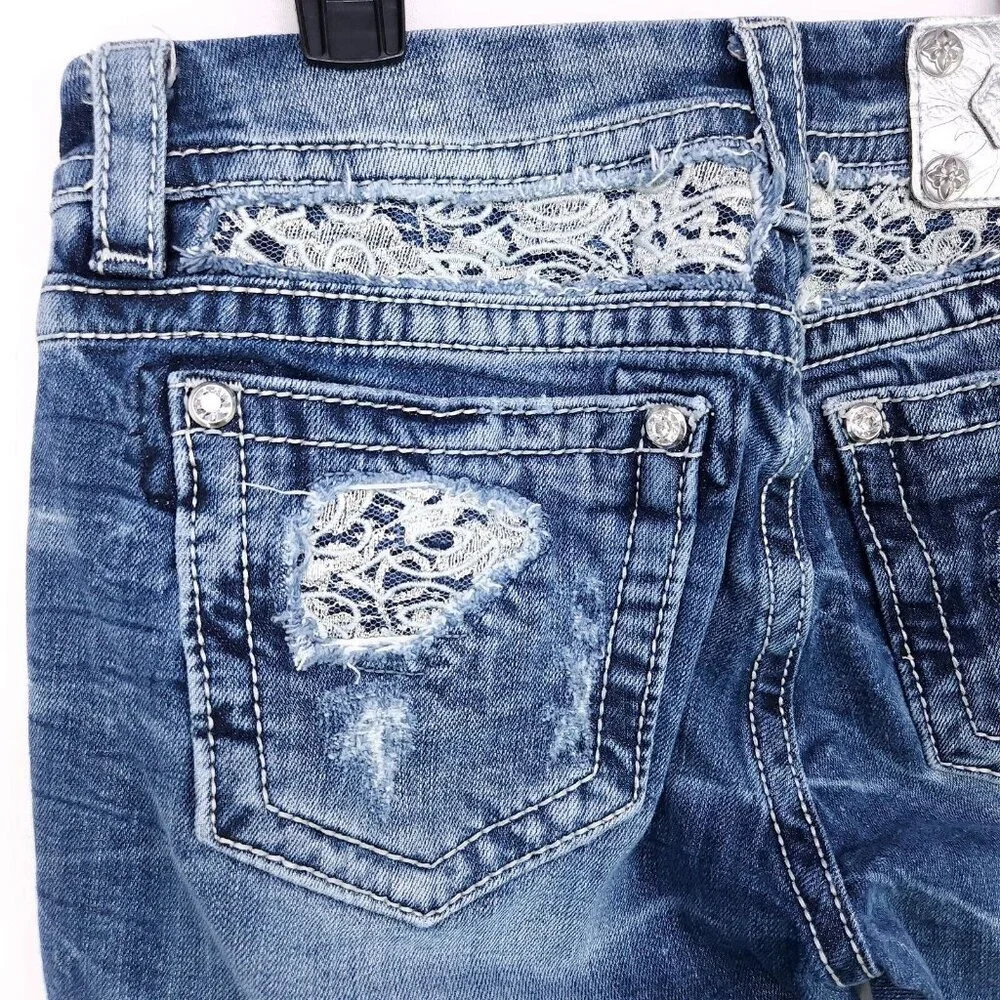 Miss Me Jeans Women Size 28 Blue Signature Rise Boot Stretch Thick Stitch_9